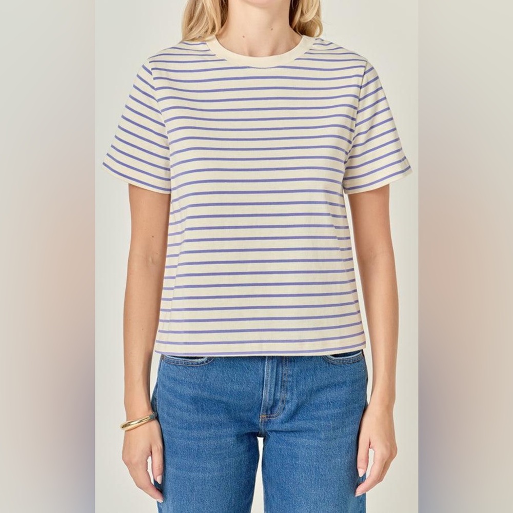 English Factory Purple and Cream Striped Tee Size Medium